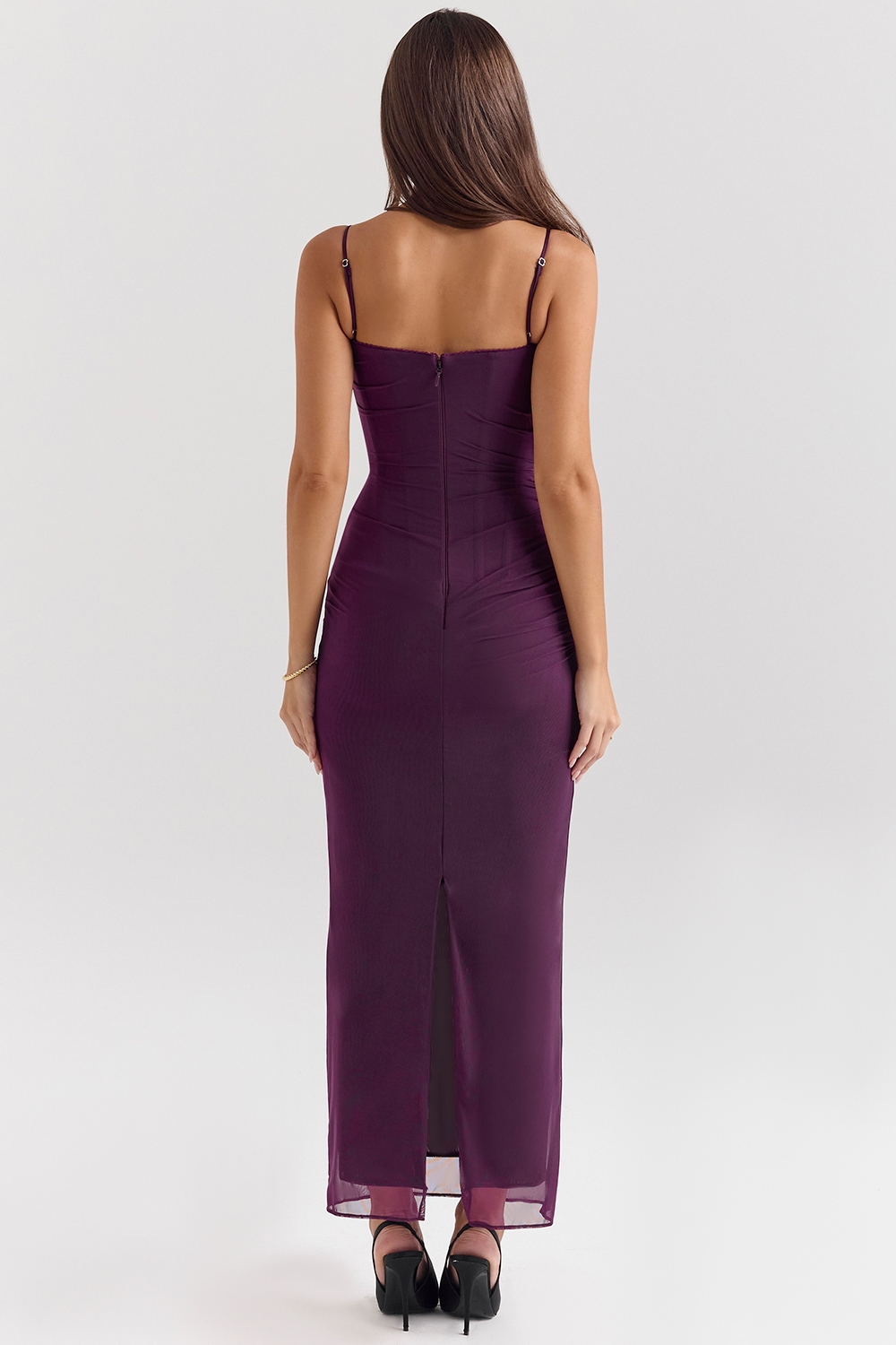 Nalini-Grape Mesh Corset Maxi Dress