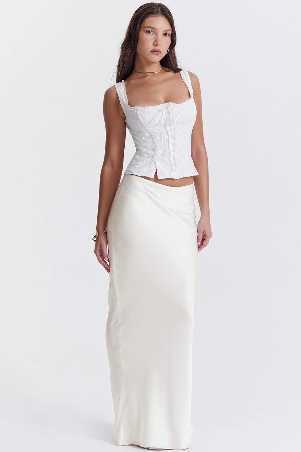 Sydel-White Satin Bias Cut Maxi Skirt