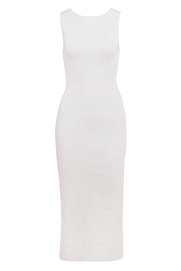 Noli-White Stretch Knit Maxi Dress