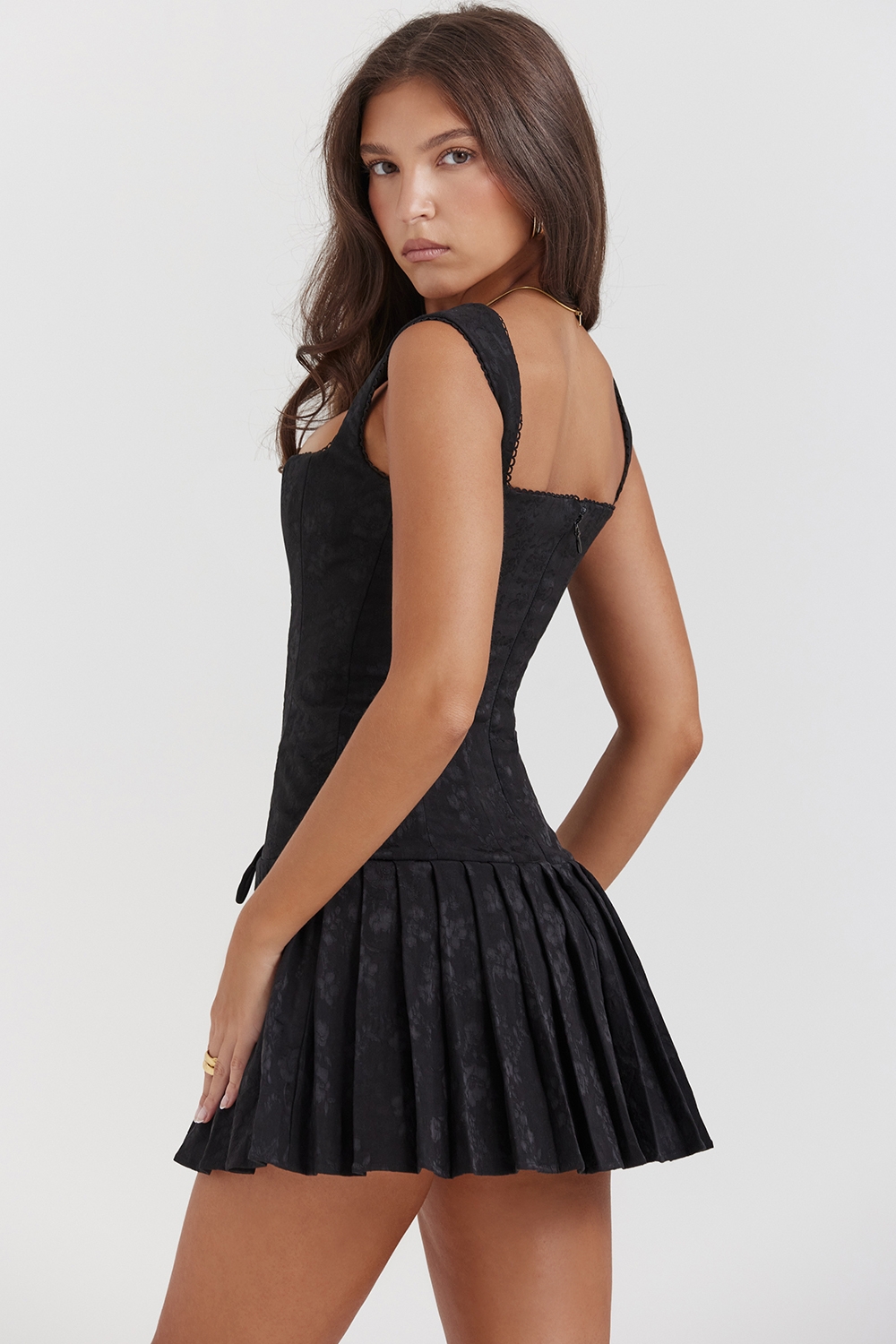 Talia-Black Pleated Mini Dress
