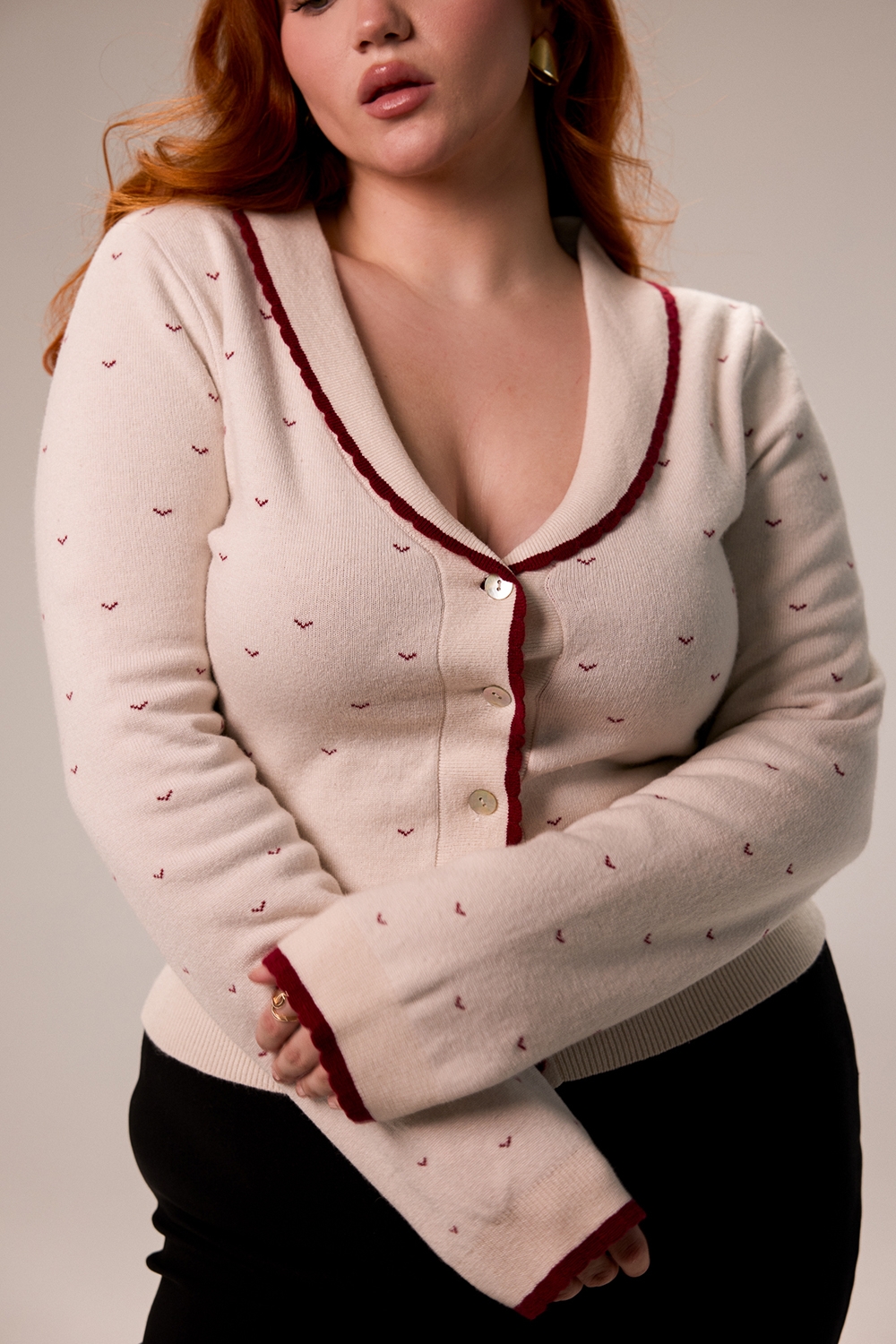 Marla-Ivory Cashmere Blend Trimmed Cardigan