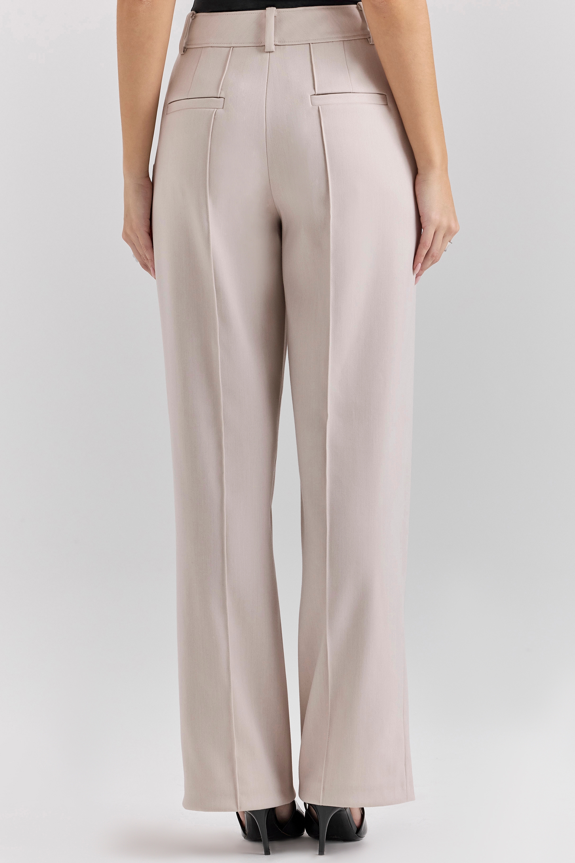 Hayden-Beige High Waist Tailored Trousers
