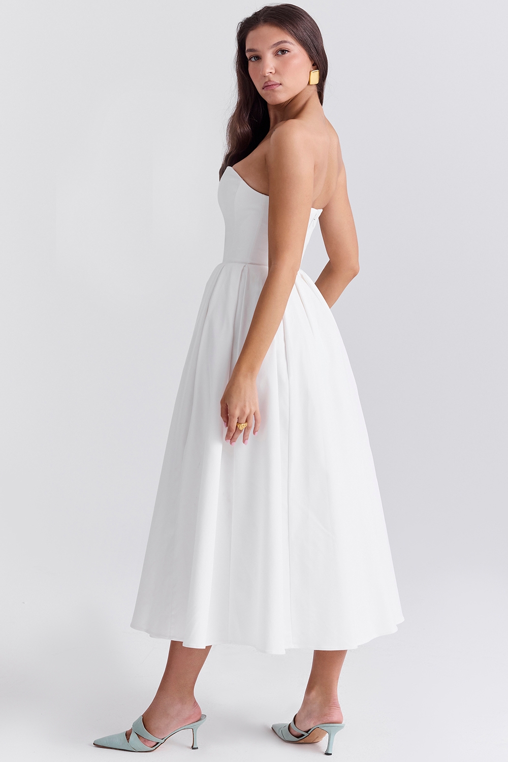 Audrey-White Strapless Midi Sundress