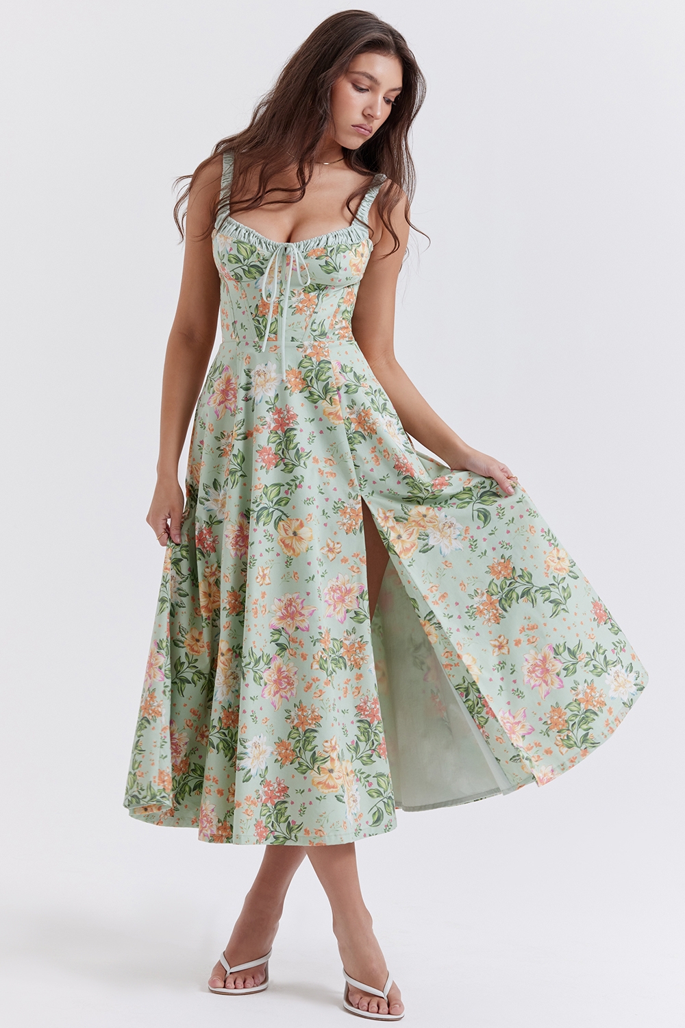 Sabrina-Light Jade Print Bustier Sundress