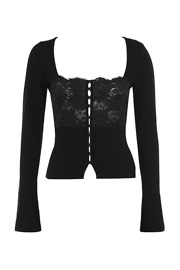 Candice-Black Lace Trim Top - SALE