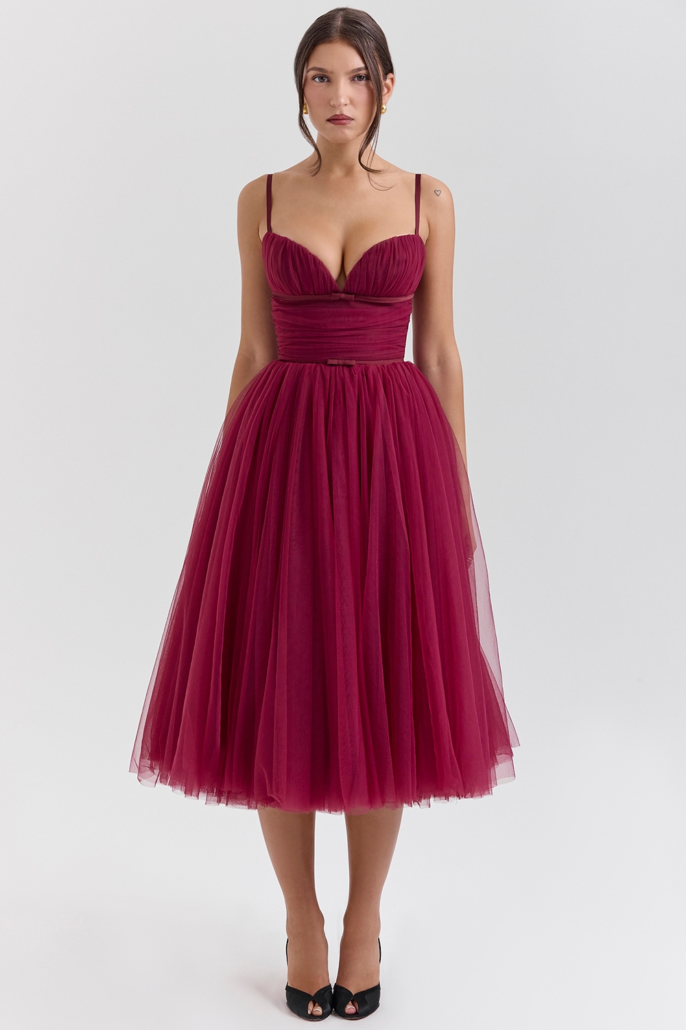 Countess-Cabernet Tulle Midi Dress - SALE