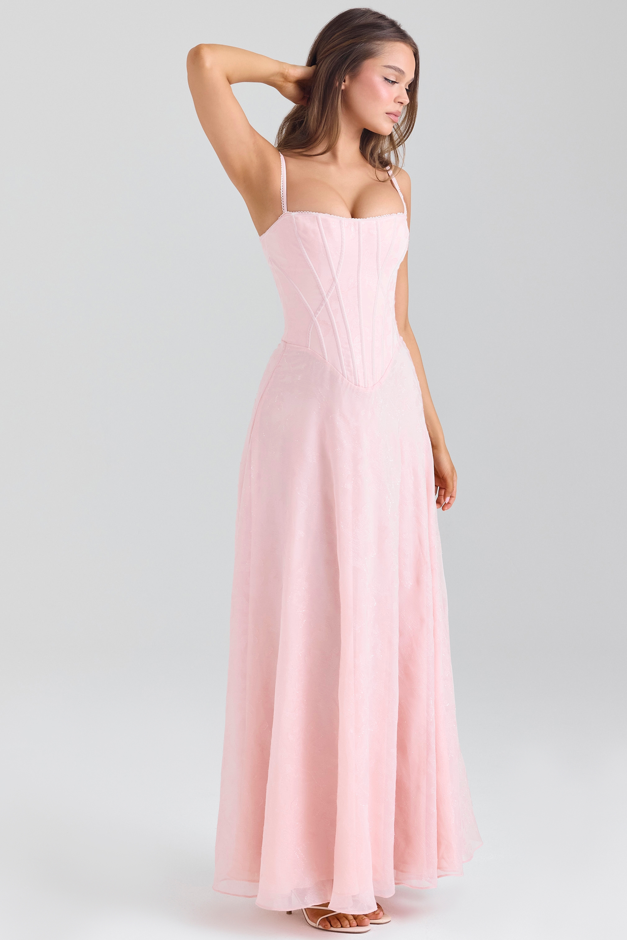 Esme-Blush Pink Lurex Chiffon Maxi Dress