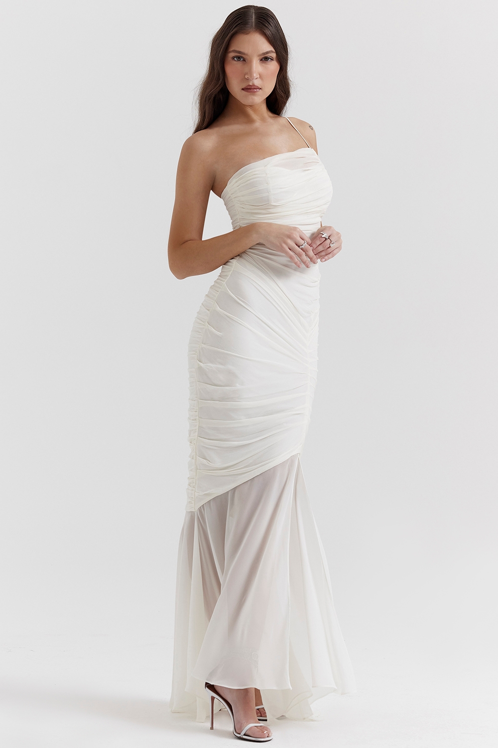 Pearla-Ivory Ruched Maxi Dress