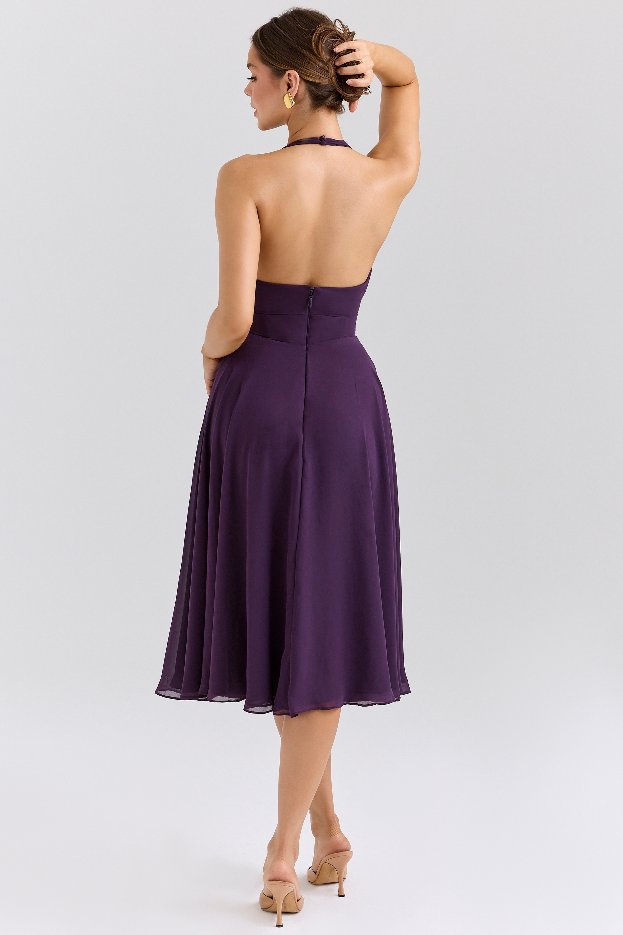 Solada-Grape Georgette Halter Sundress
