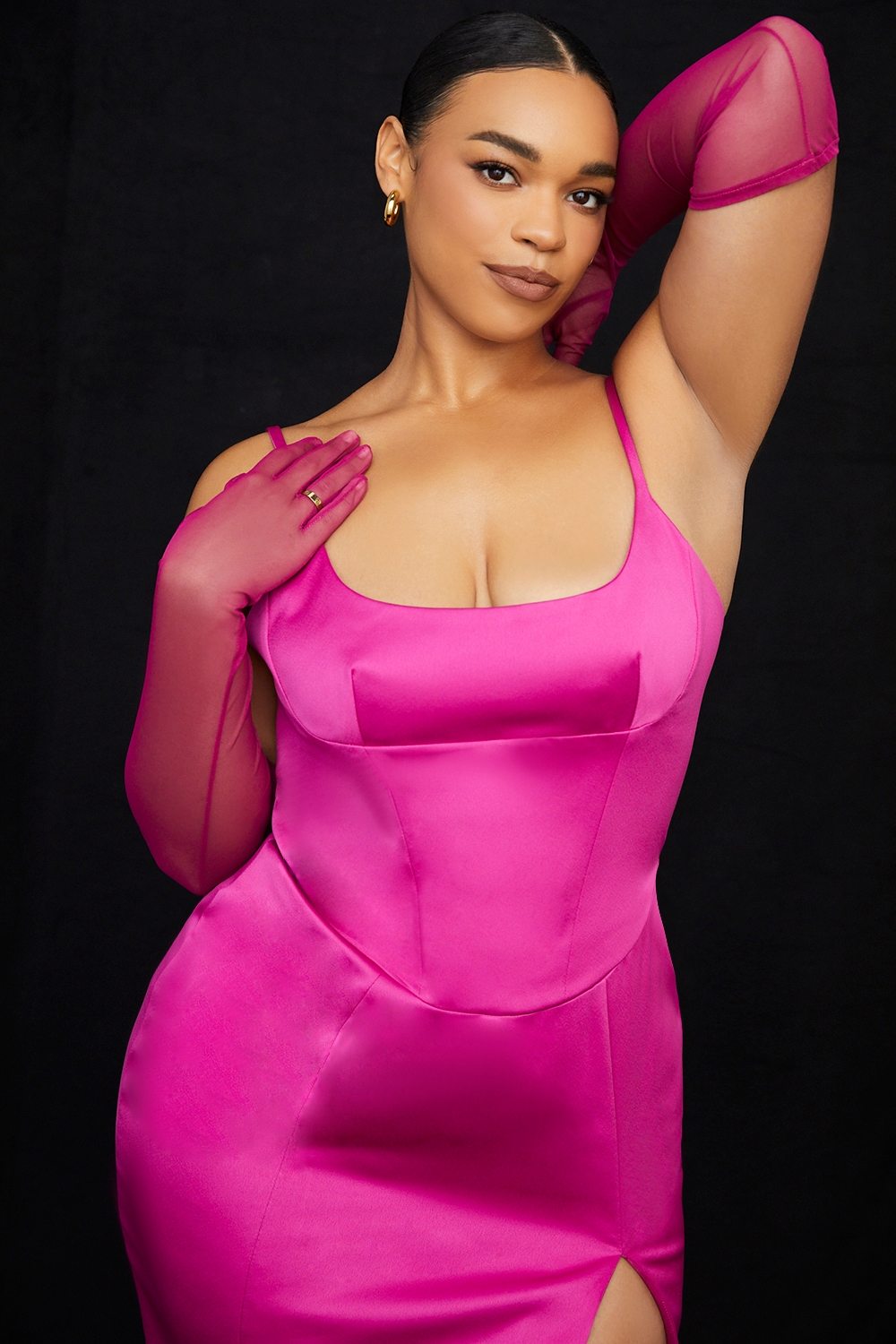 Esther-Pink Mesh Opera-length Gloves