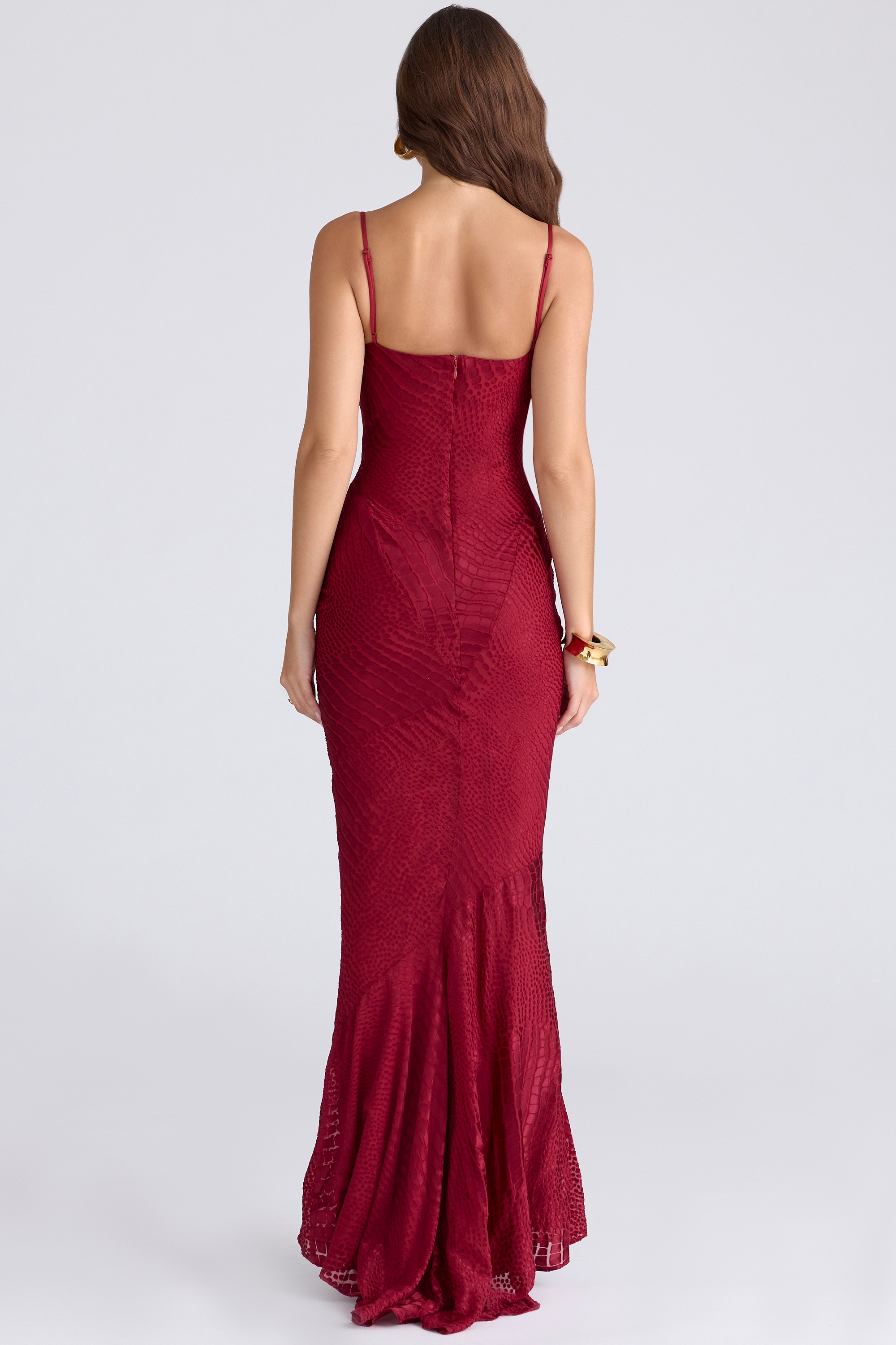 Nalani-Deep Red Devoré Satin Maxi Gown - Limited Edition