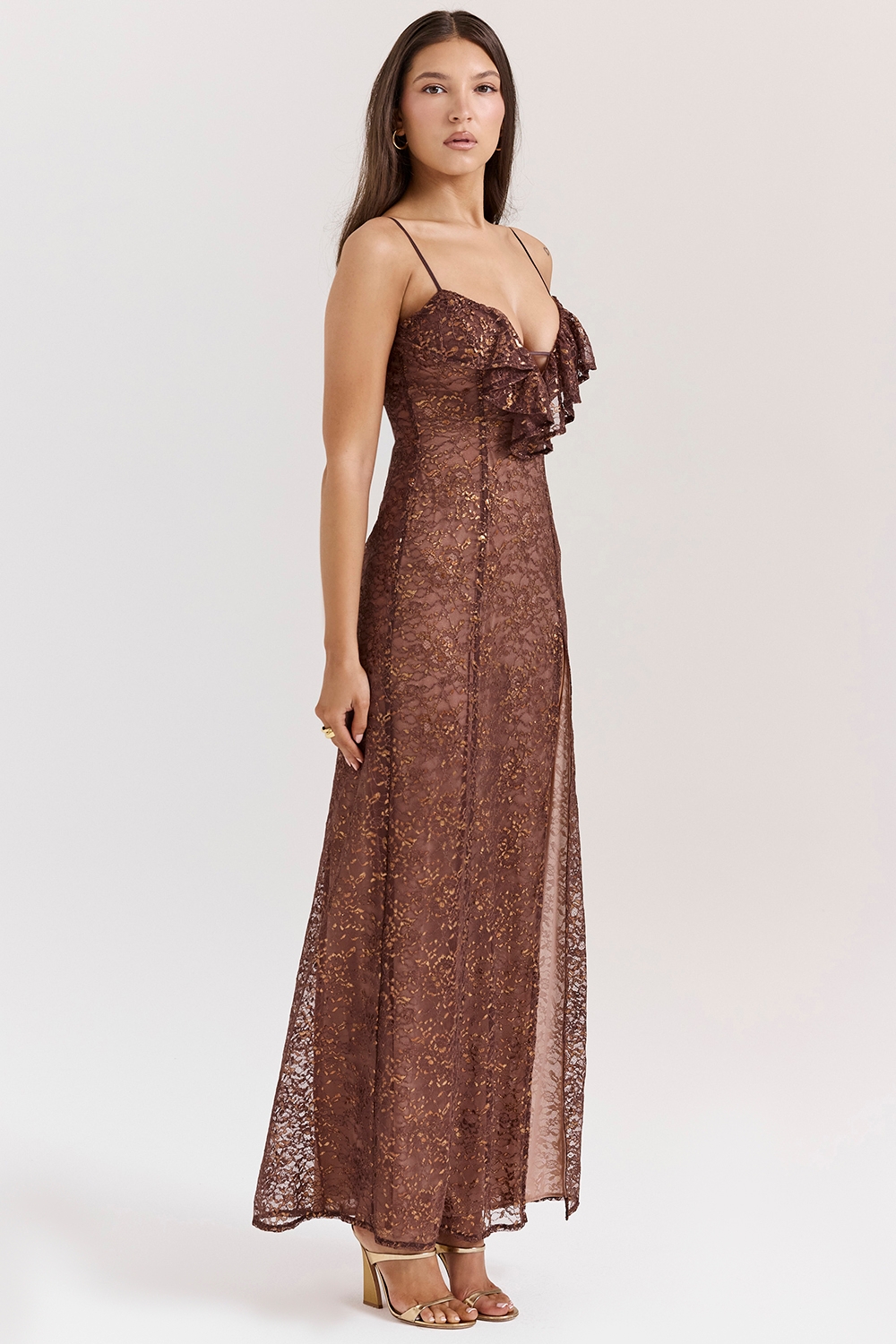 Lucianna-Espresso Lace Maxi Dress