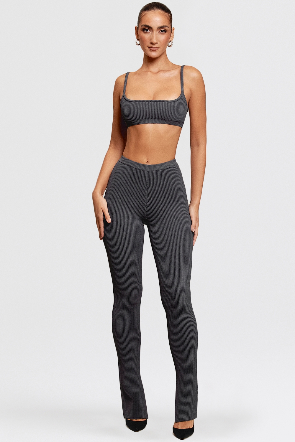 Mitzi-Dark Grey Ribbed Knit Leggings - SALE