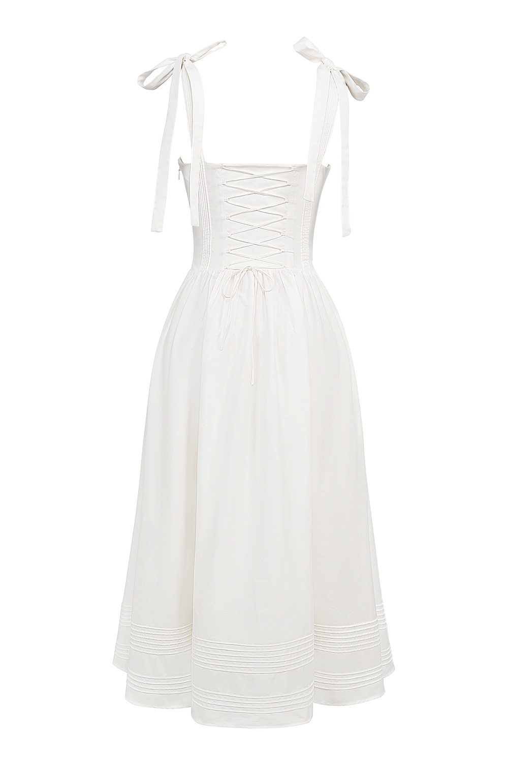 Hattie-White Pin Tuck Cotton Midi Sundress
