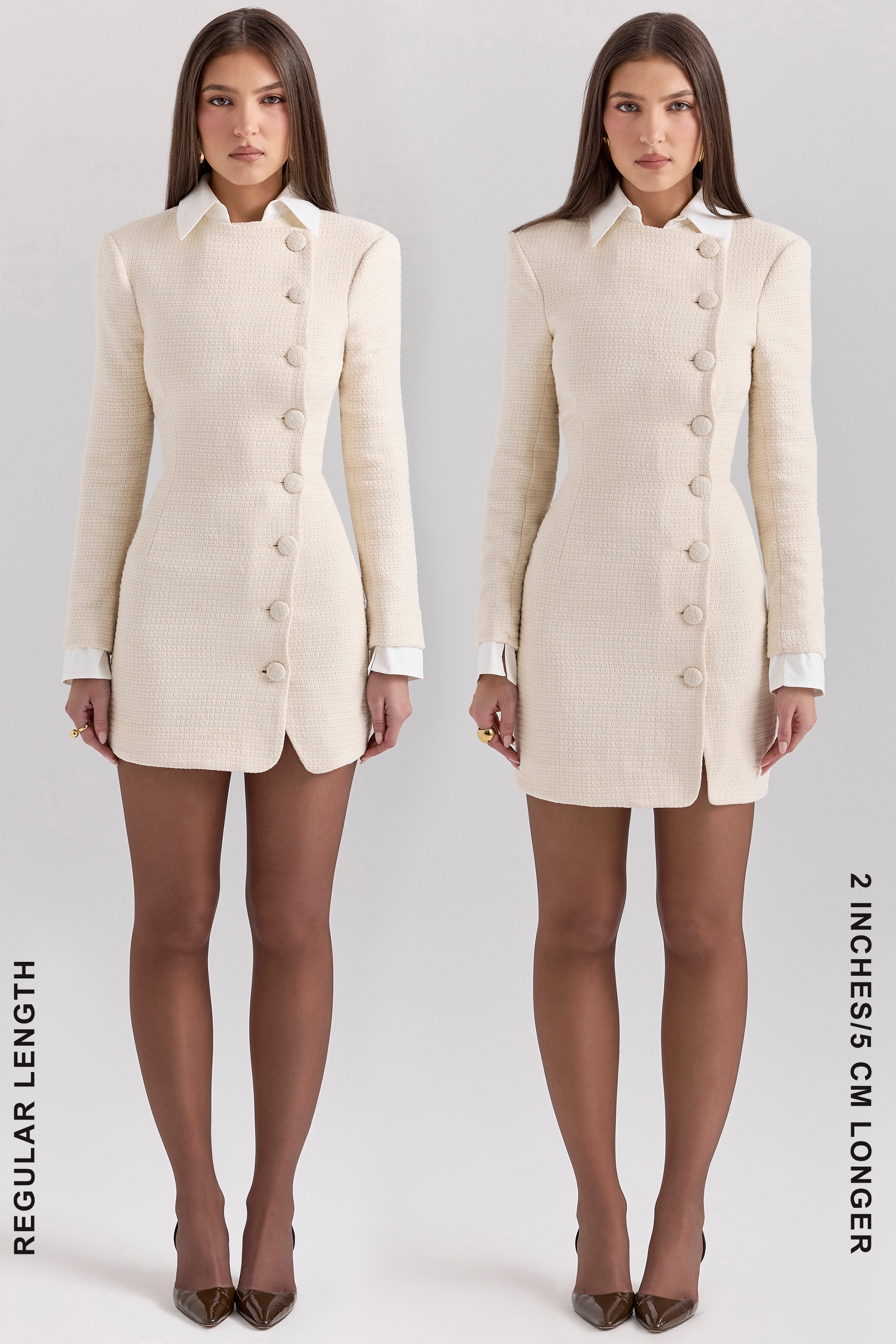 Leoni-Cream Boucle Tweed Mini Dress