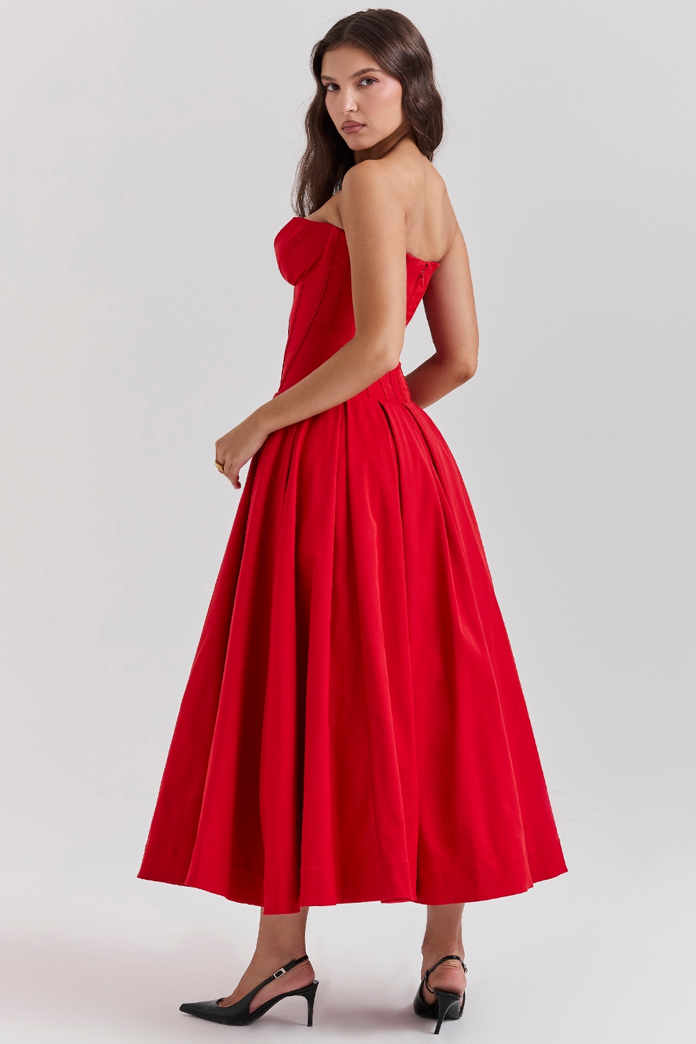Lady-Scarlet Strapless Midi Dress