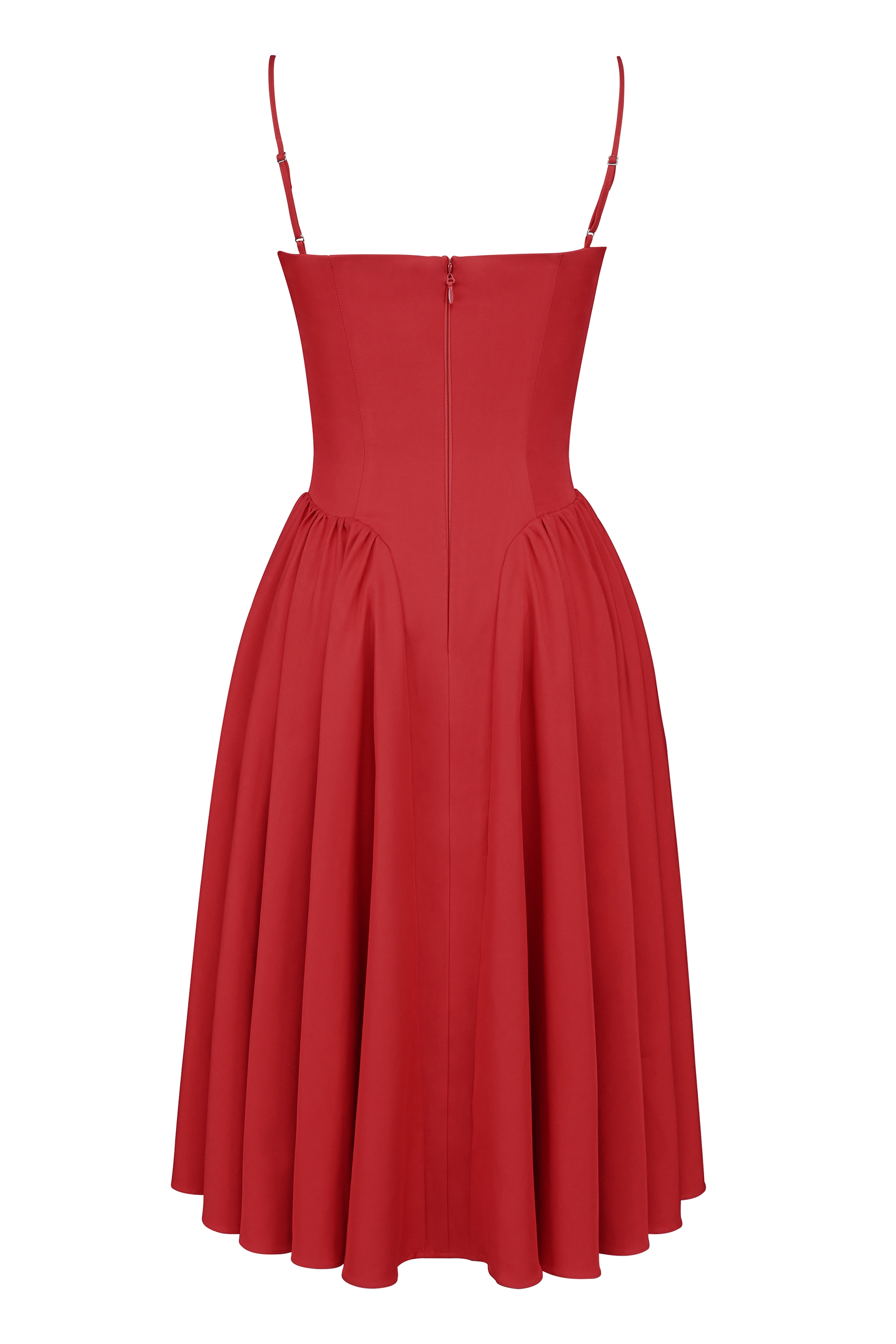Samaria-Red Gathered Midi Dress