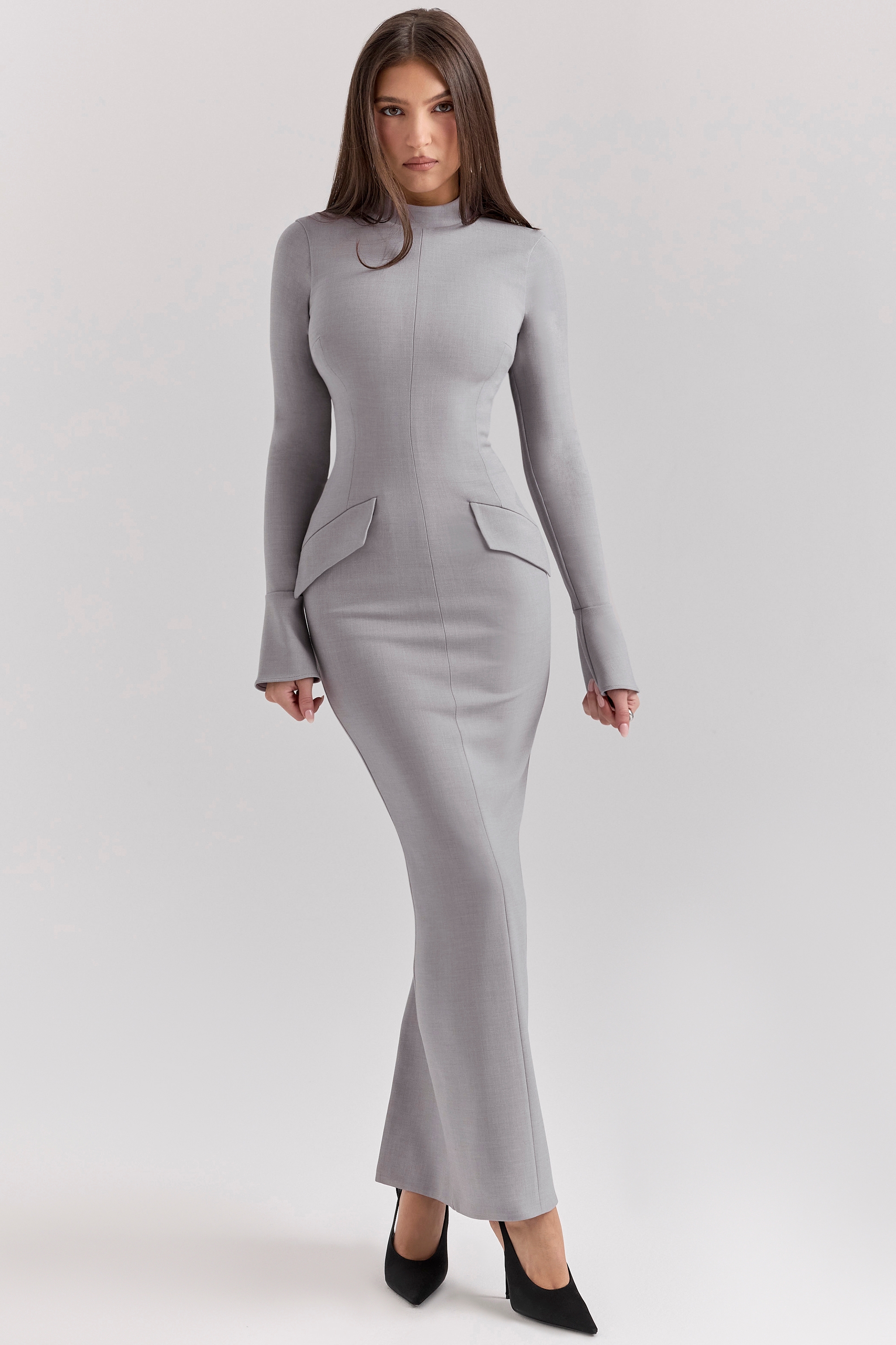 Marie-Louise-Light Grey Bodycon Maxi Dress