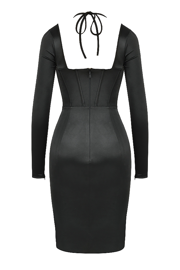 Grazia-Black Disco Satin Corset Dress