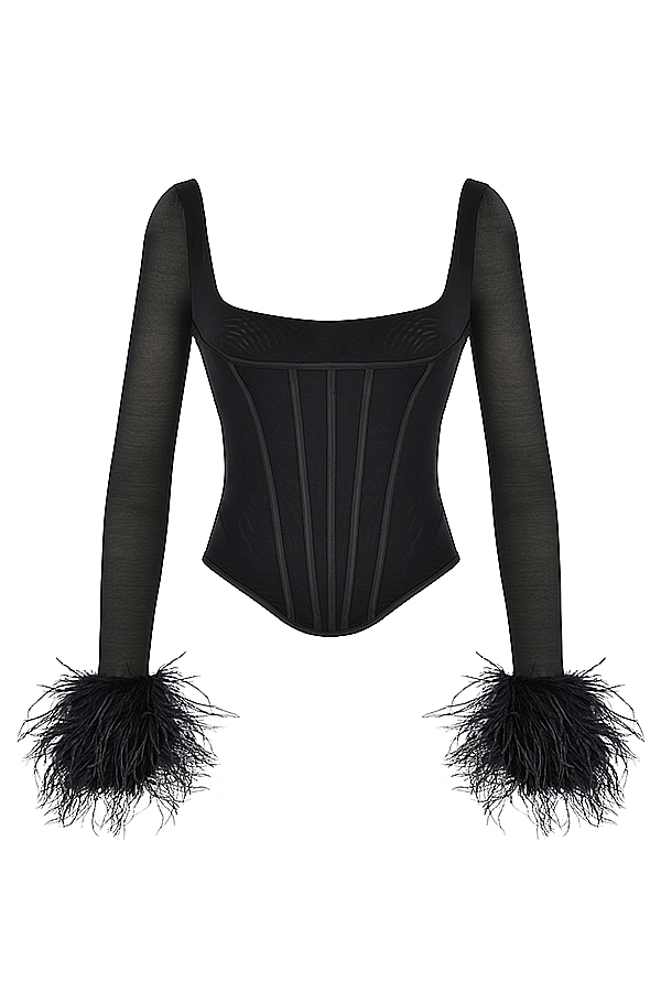 Stella-Black Mesh Trimmed Corset