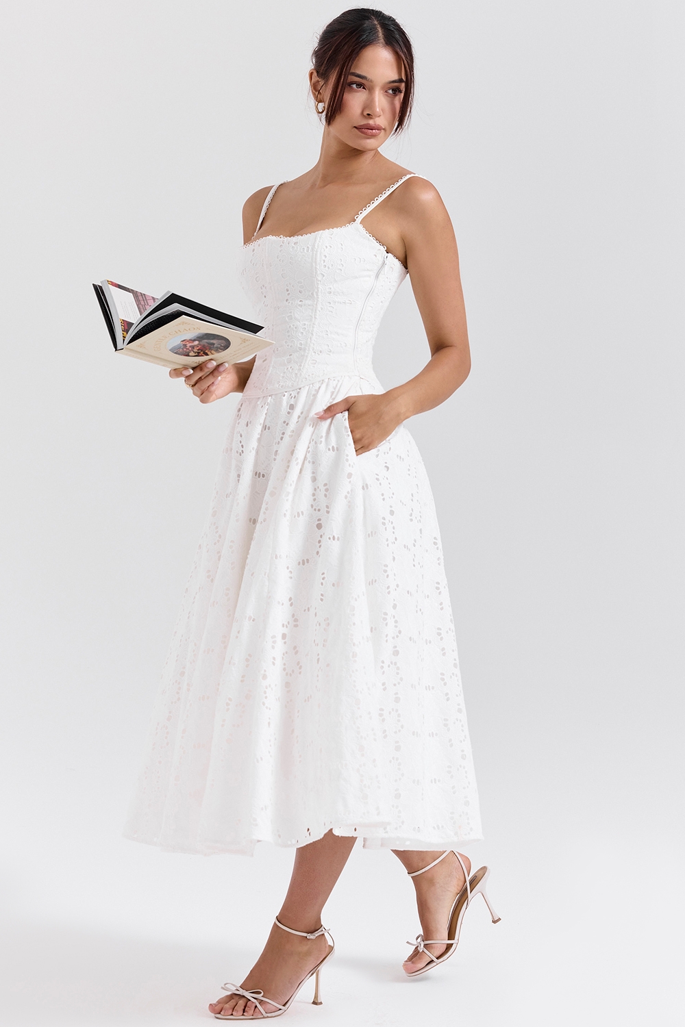 Francine-White Broderie Anglais Midi Skirt