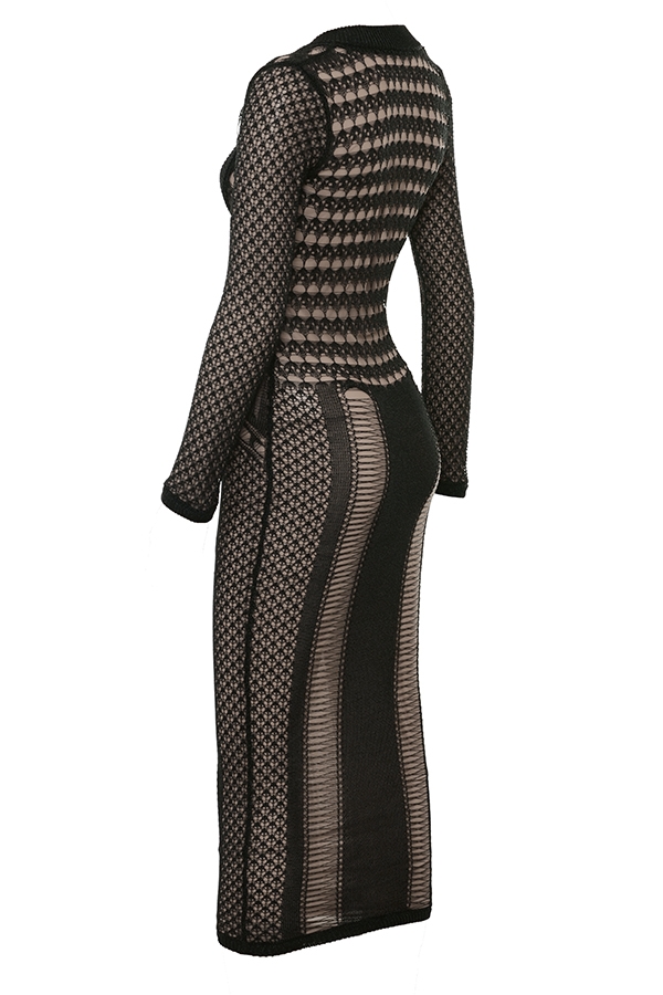Loula-Black Plunge Open Knit Midi Dress - SALE