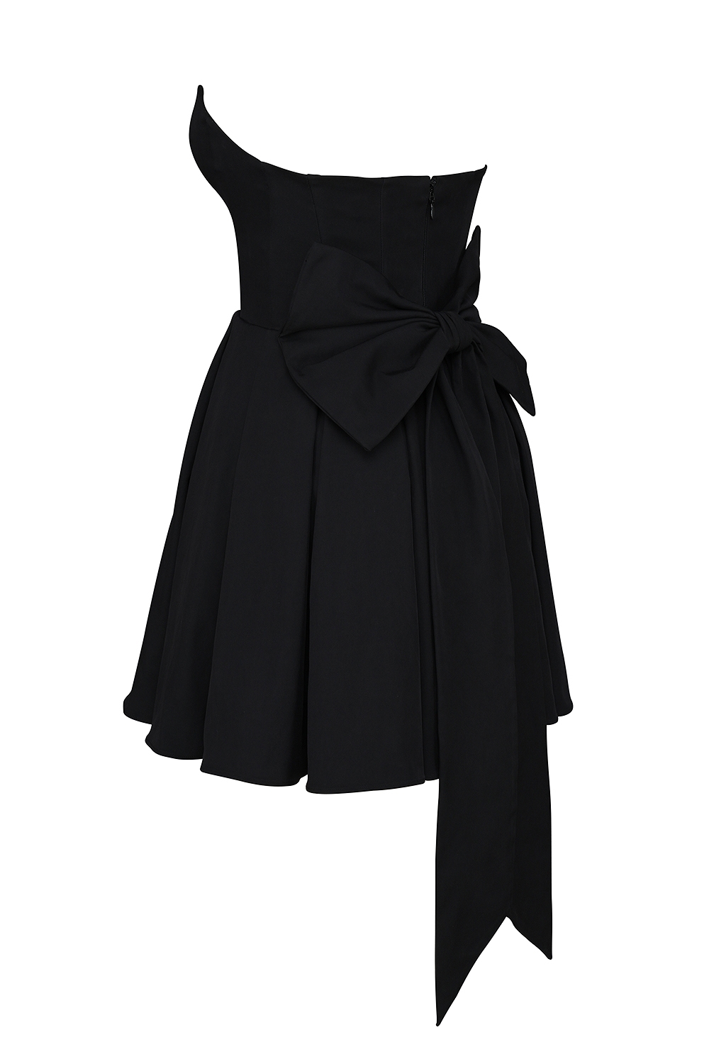Emmanuela-Black Strapless Detachable Bow Mini Dress