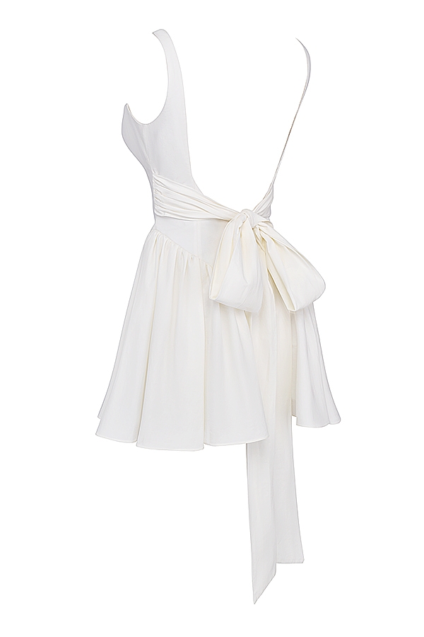 Florianne-Ivory Cotton Bow Mini Dress