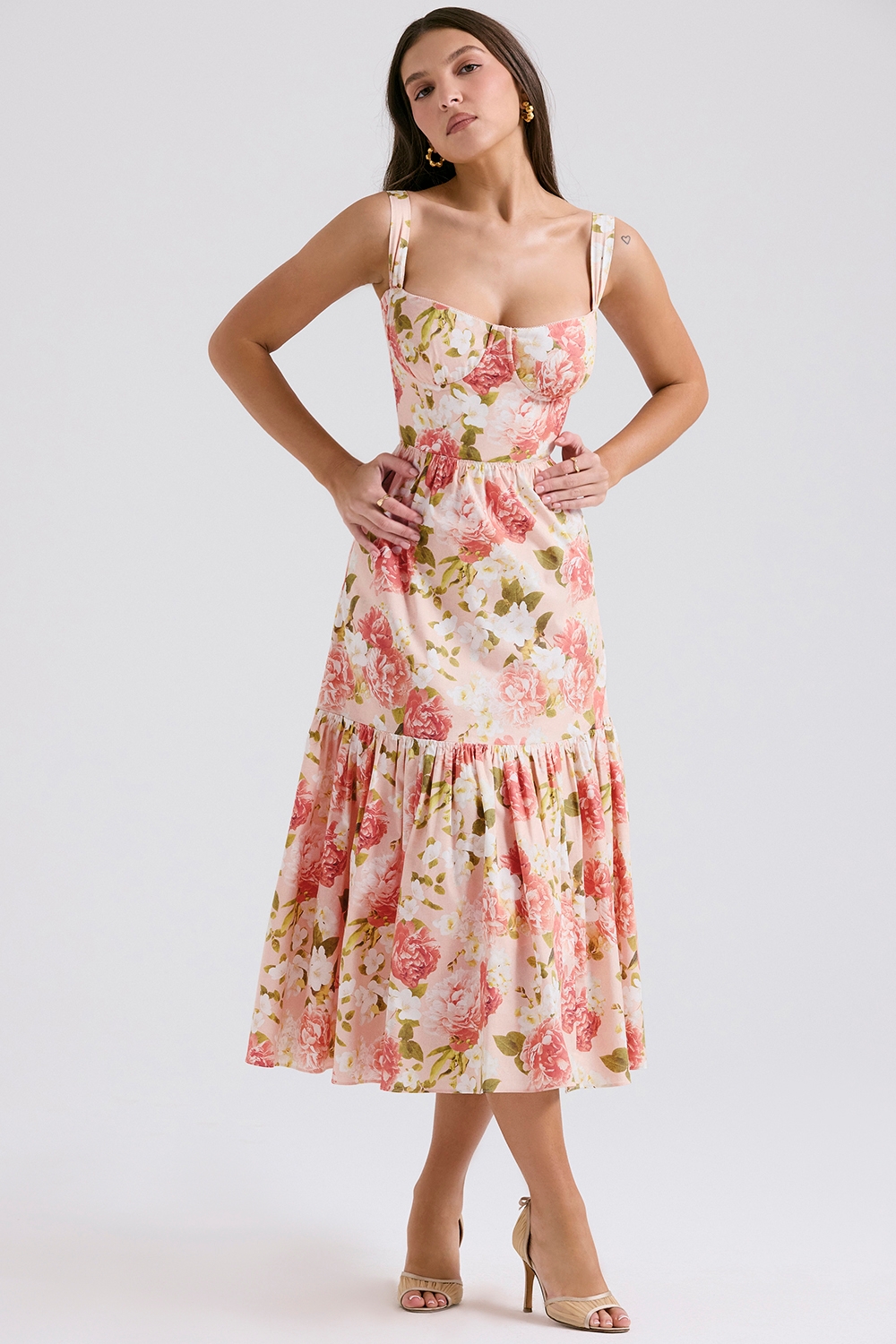 Elia-Pink Peony Print Cotton Midi Sundress