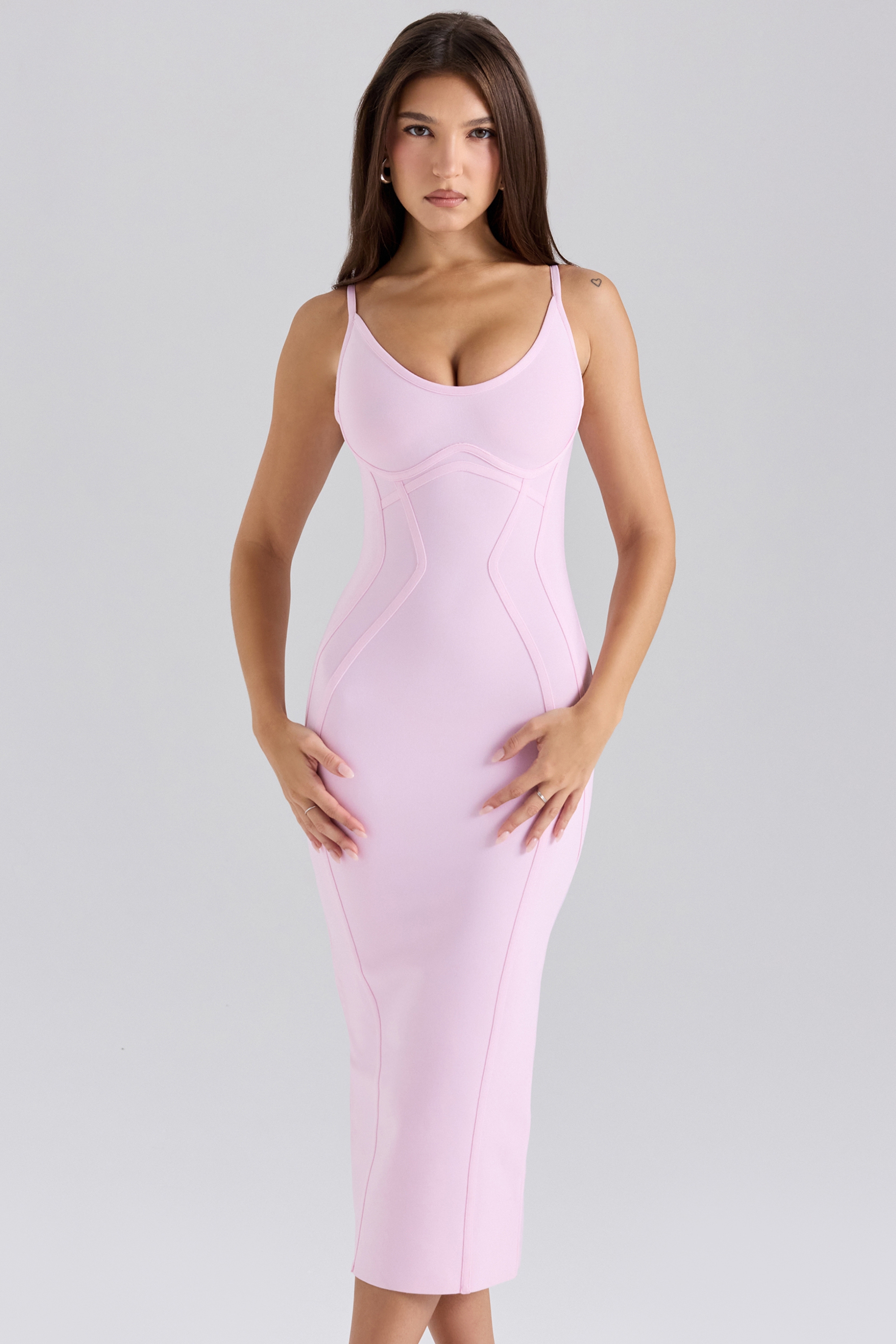 The Hourglass-Baby Pink Midi Bandage Dress