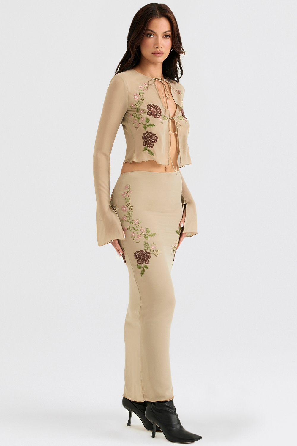 Lailah-Artichoke Floral Maxi Skirt