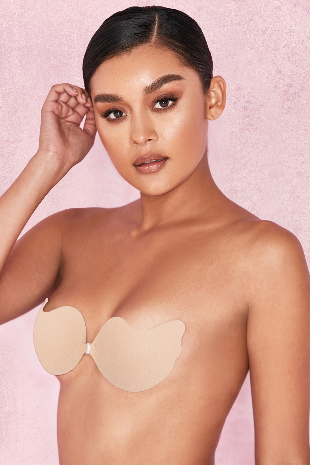 V-Front Fastening Moulded Microfibre  Bra - Beige