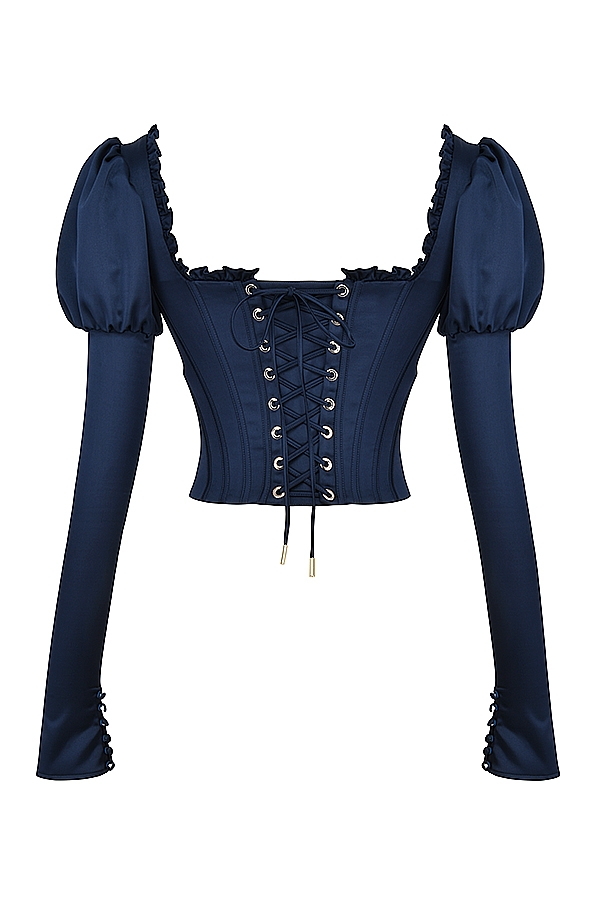 Dana-Navy Puff Sleeve Corset