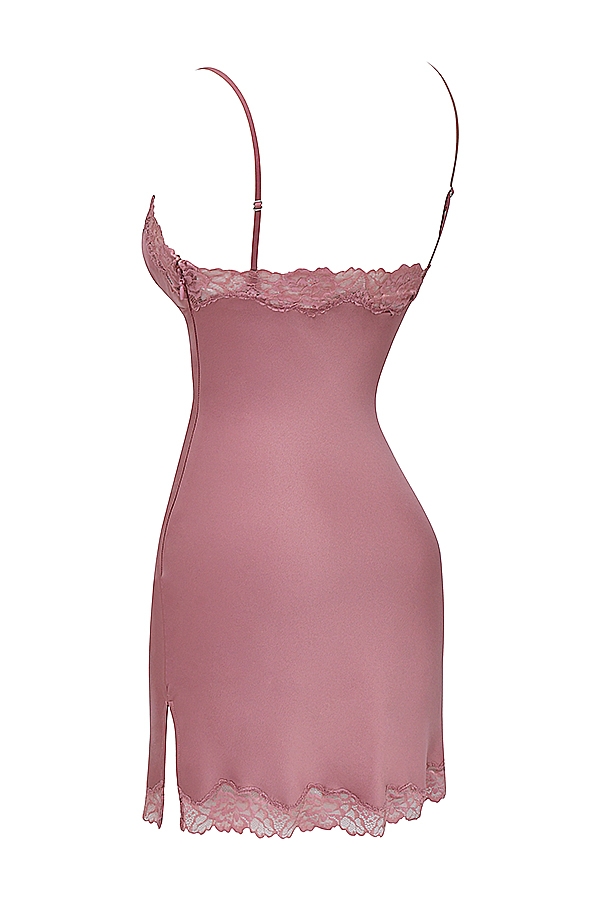Nia-Rose Pink Satin & Lace Slip Dress