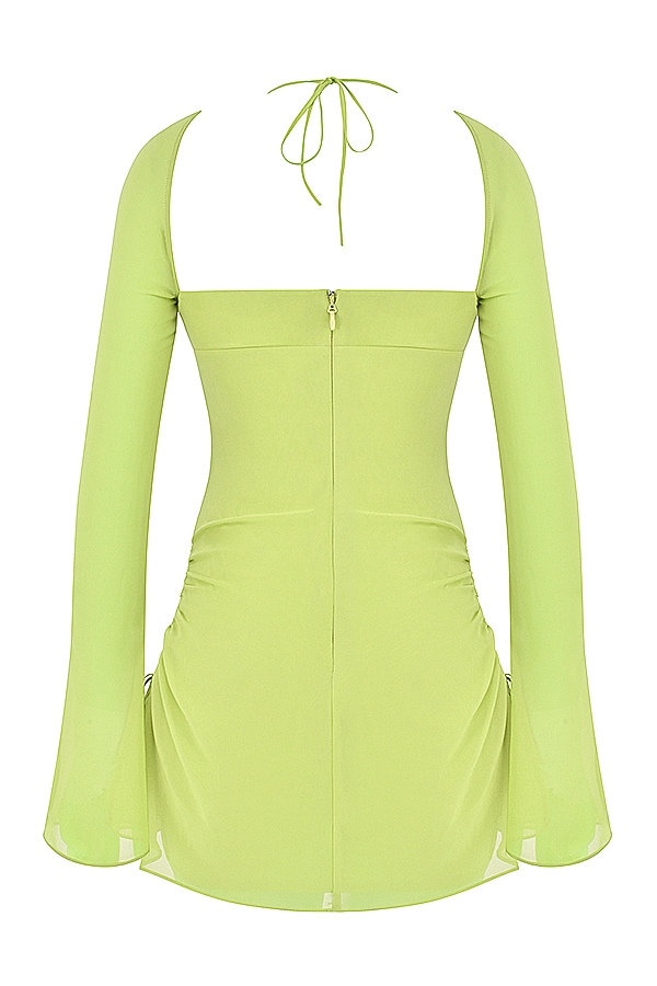Baby-Lime Chiffon Halter Mini Dress
