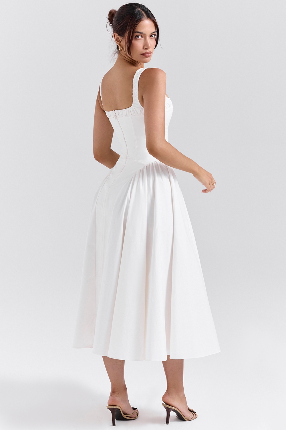 Dorothy-White Cotton Midi Sundress