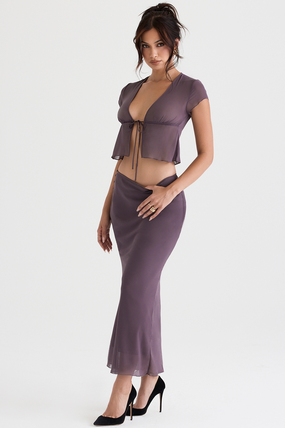 Dyana-Dark Mauve Bias Cut Maxi Skirt