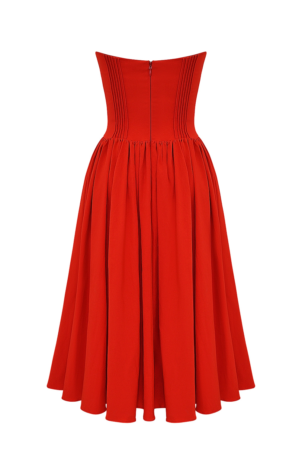 Elizabeth-Italian Tomato Strapless Midi Sundress