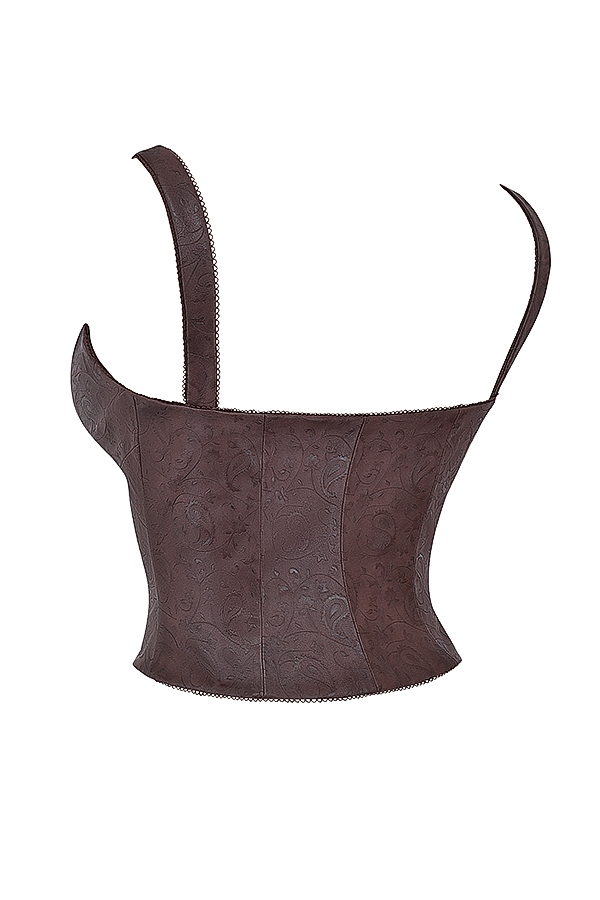 Pia-Brown Vegan Leather Corset