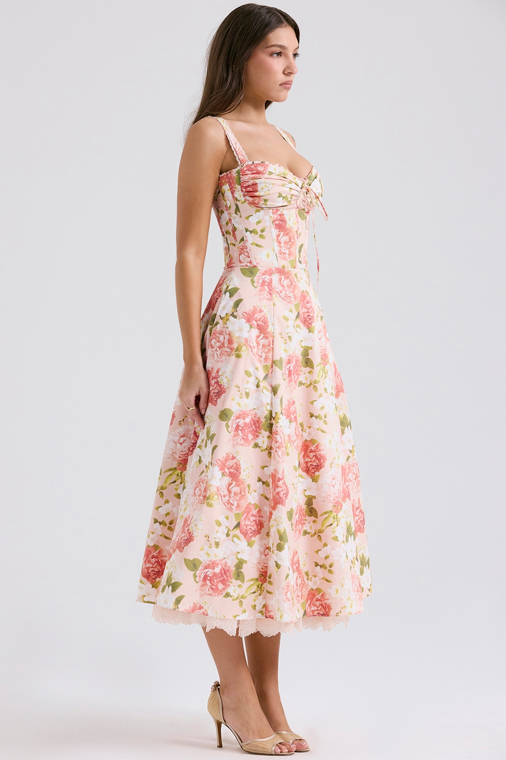 Rosalee-Pink Peony Print Cotton Bustier Sundress