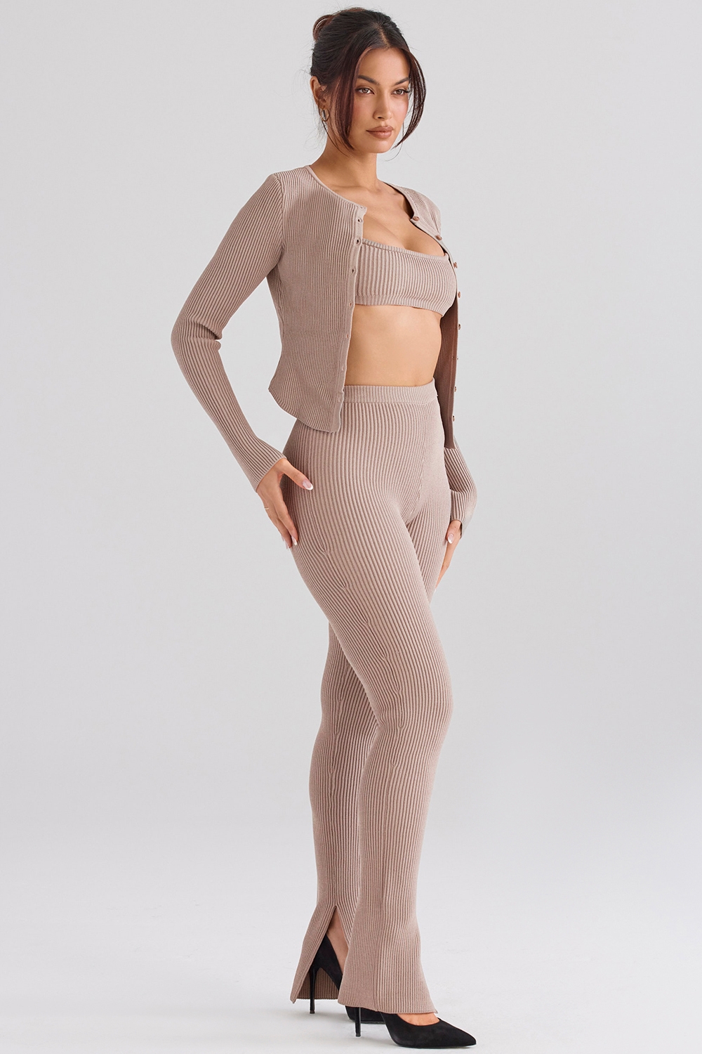 Mitzi-Taupe Ribbed Knit Leggings - SALE