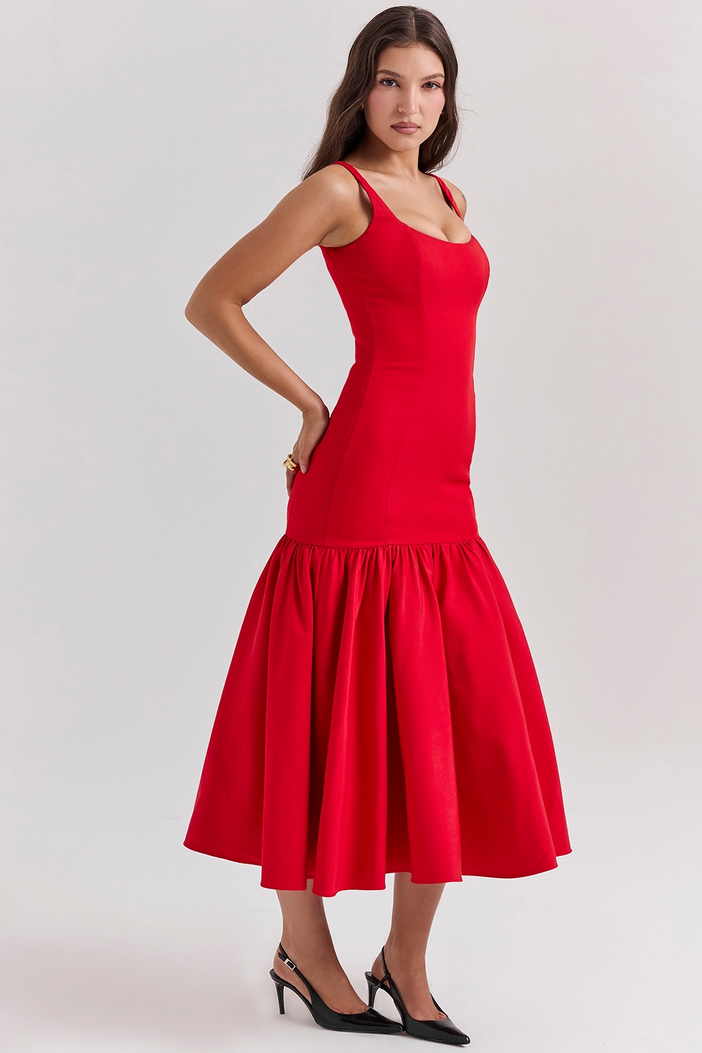 Amore-Scarlet Dropped Waist Midi Dress