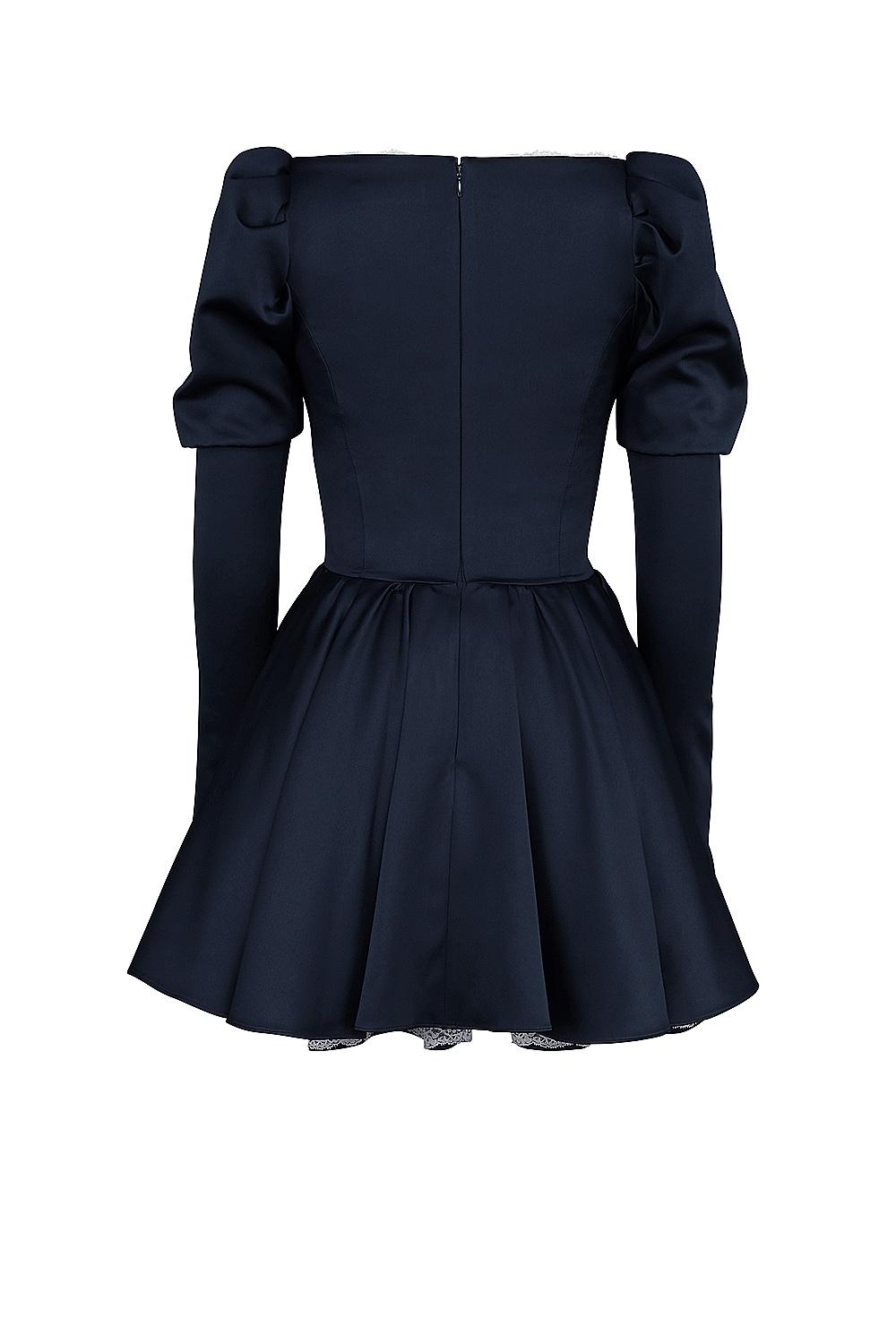 Venetia-Midnight Satin Puff Sleeve Mini Dress - SALE
