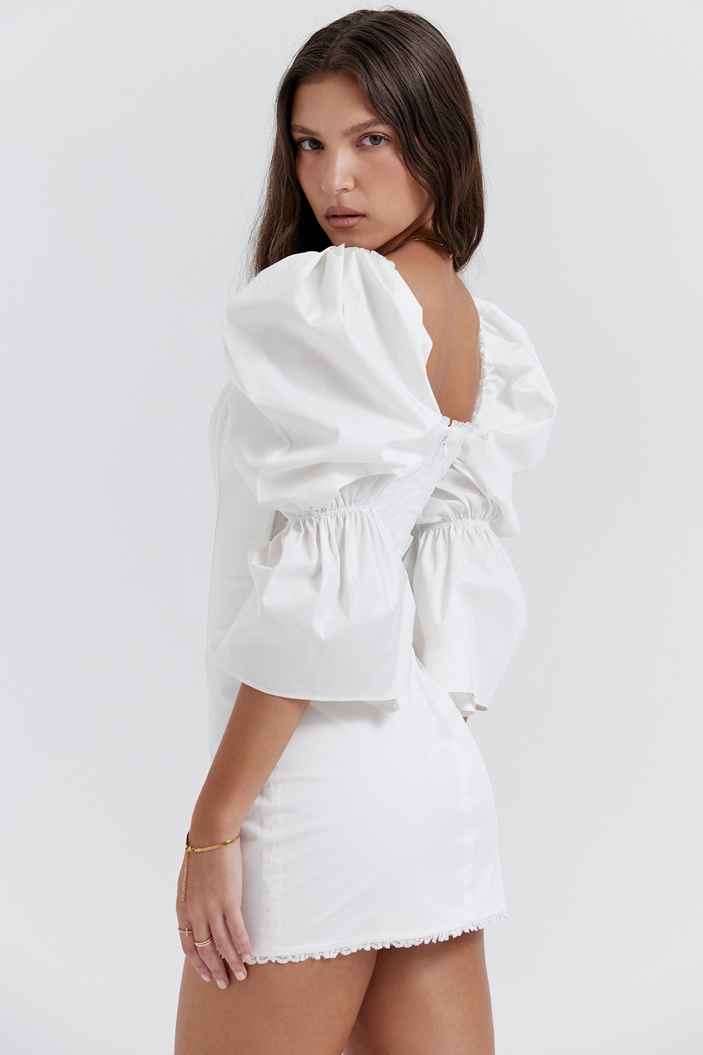 Matilda-White Puff Sleeve Corset Dress