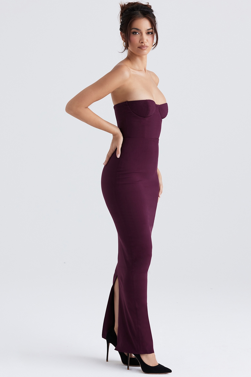 Lucia-Grape Strapless Corset Maxi Dress