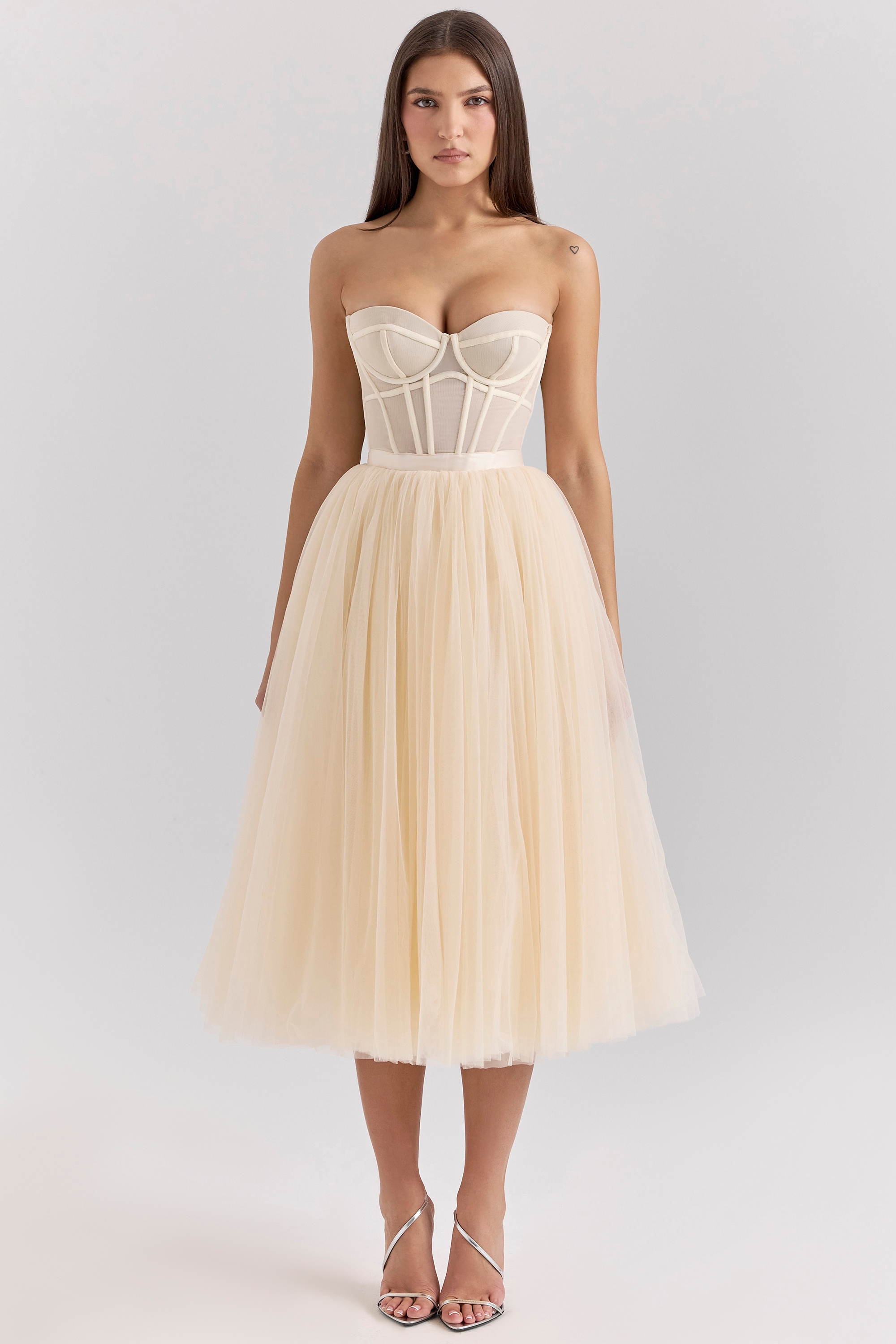 Darling-Vintage Cream Tulle Midi Dress