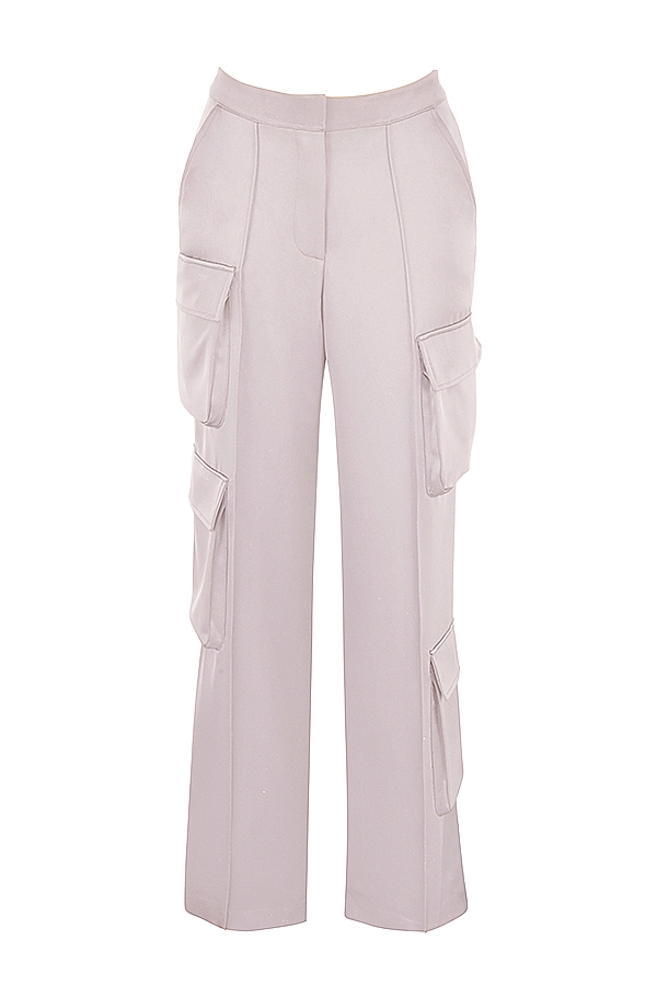Daria-Crystal Satin Straight Leg Cargo Trousers