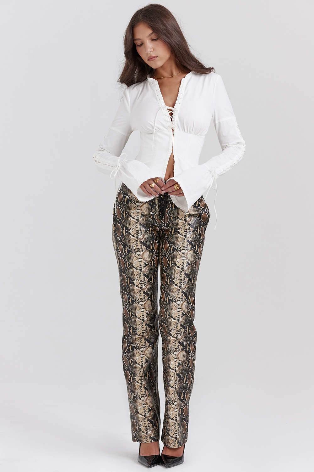 Serina-Snake Print Vegan Leather Trousers