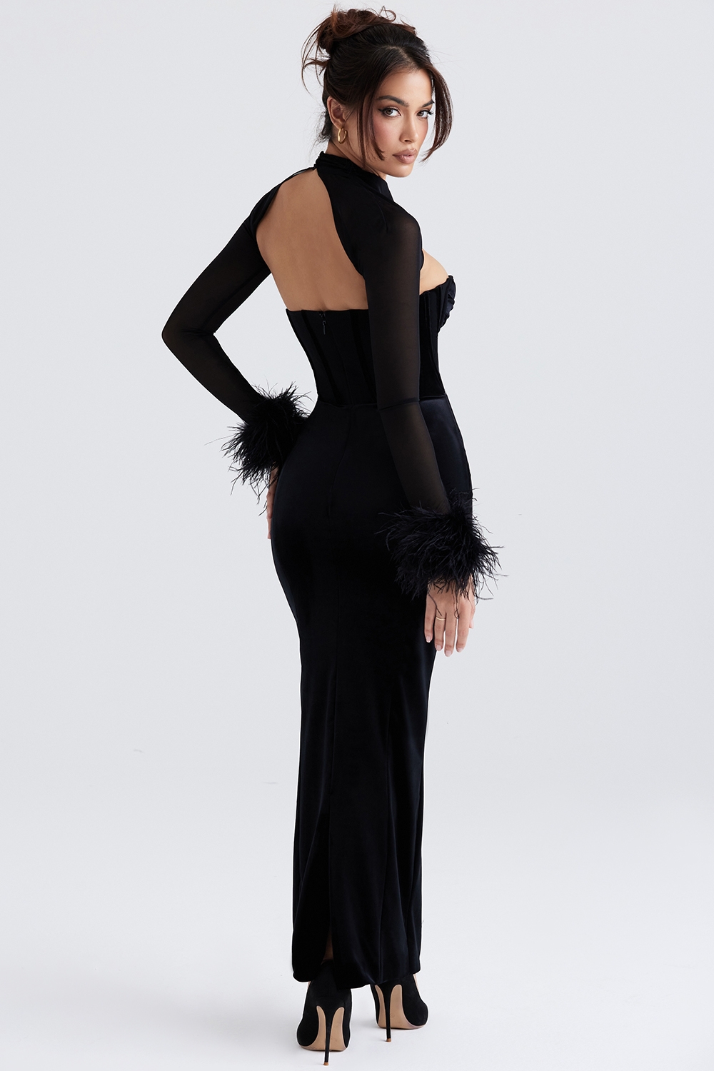 Thalia-Black Velvet Corset Maxi Dress