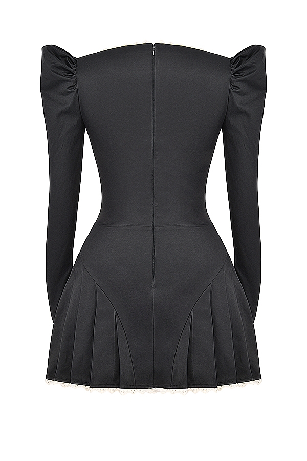 Larisa-Black & Cream Pleated Mini Dress